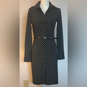 Express Black and White Striped Long Sleeve Dress